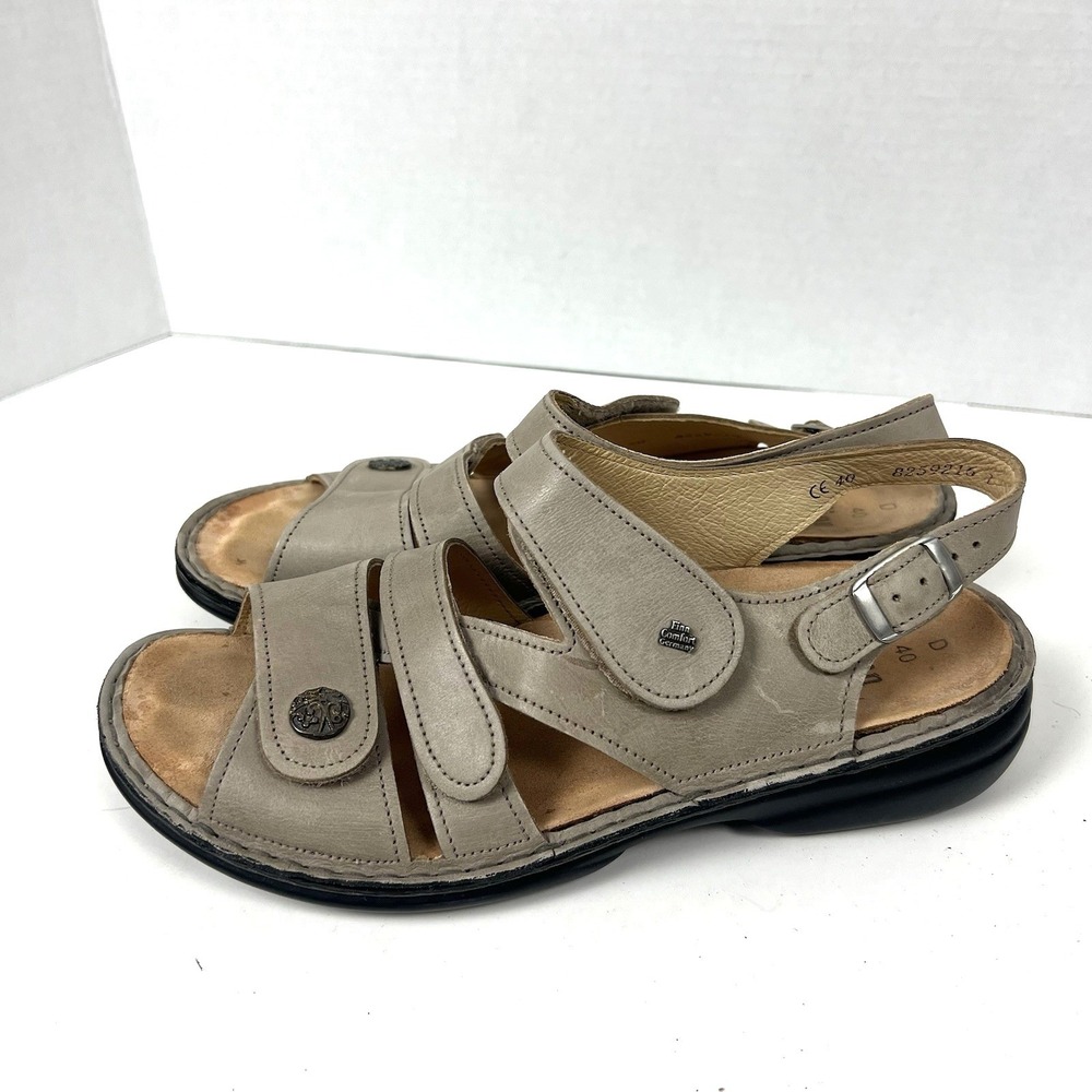 Finn Comfort Gray Leather Adjustable Strap Orthopedic Sandals 40 Made in Germany